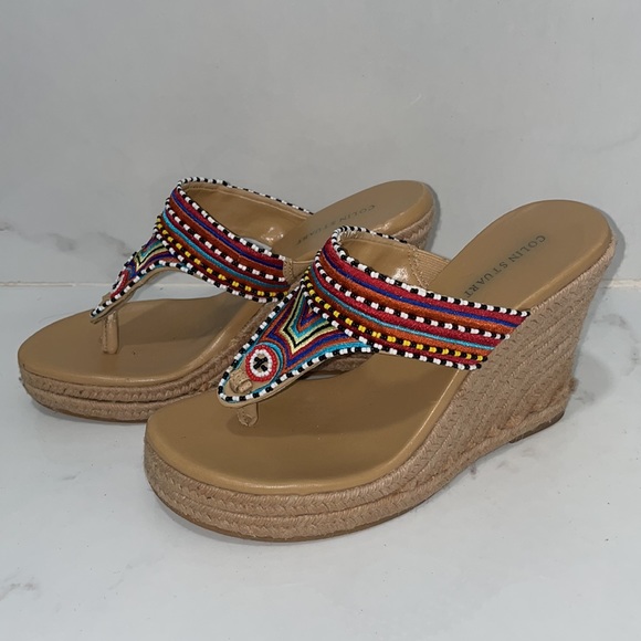 Colin Stuart Shoes - Boho Embroidered and Beaded Sandals / Wedges